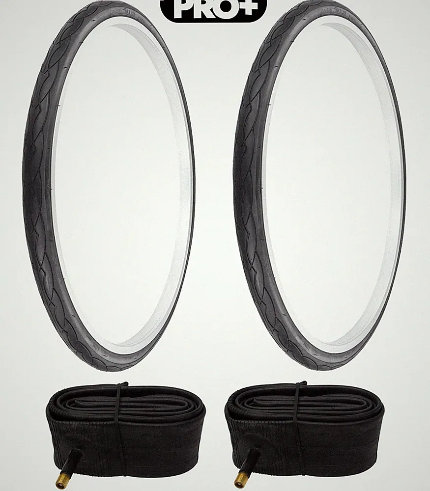PRO+ BICYCLE TIRES 26 x 1.25 BLACK W-2023 SMOOTH ROAD TOURING TREAD W/TUBES