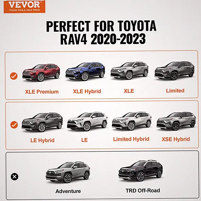 Toyota RAV4 2020-2023 Roof Rack Cross Bars w/ Locks Aluminum 160lb Load (Pair)