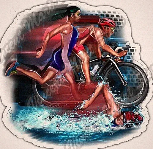 Triathlon Bike Cycle Race Swim Run Swimming Car Bumper Vinyl Sticker Decal 4.6"